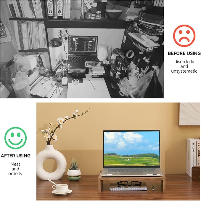 KIRIGEN Monitor Stand Wooden - Desk Stand Wood for Computer/Laptop/TV Printer - Monitor Arms & Stands Desk Riser for Office Desktop Workspace Organizers Platforms Stands (39,Dark Brown)