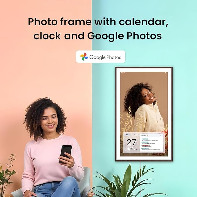 ApoloSign 27" 4K Digital Calendar: Dual Mode Calendar with Google Play & Multi-calendar Sync, Electronic Planner & Chore Chart, Smart Touchscreen, Interactive Display for Family Schedules (Dark Oak, 27-inch(4K))