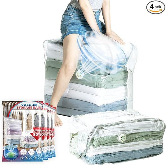 TAILI Vacuum Storage Bags 4 Pack, Extra Large Cube (40x28x18x18 Inch), Supe Jumbo Vacuum Seal Bags for Bedding Comforter, Blanket, Closet Space Saving, Cream