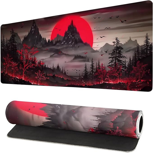 Extended Gaming Mouse Pad, Large Desk Mat XL Anime Mouse Pad Waterproof with Stitched Edges, Non-Slip Desktop Pad for Home and Office, Level Up Your 31.5x11.8 Inch (Darkness Red Moon2)