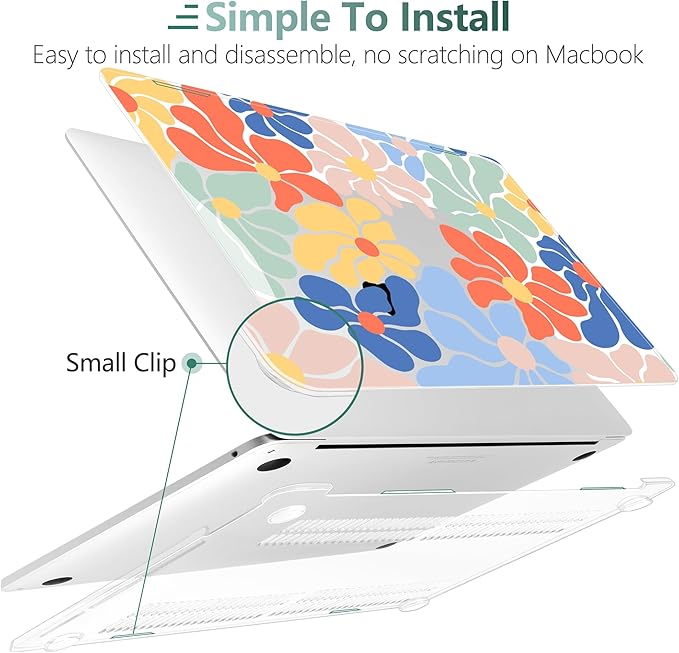 TWOLSKOO Compatible with MacBook Pro 13 inch Case 2023-2016 A2338 M2/M1 A2251 A2289 A2159 A1989 A1706, Plastic Hard Shell Cover & Keyboard Skin & Screen Protector, Chamomile Blue