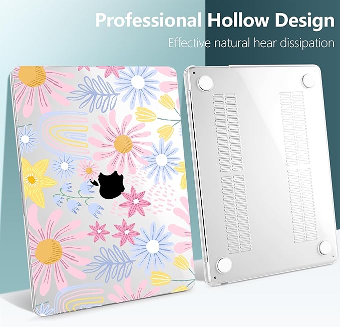 DONGKE Compatible with M4 MacBook Air 15 inch Case 2025 2024 2023 A3241 A3114 A2941 M3 M2 Liquid Retina Display Touch ID, Plastic Hard Case & Keyboard Skin & Screen Protector - Colorful Florals
