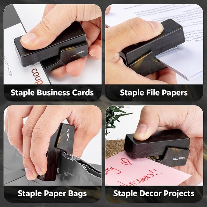 Mini Stapler with 830 Staples, Small Cute Desk Staplers, 25 Sheet Capacity, Fluid Black