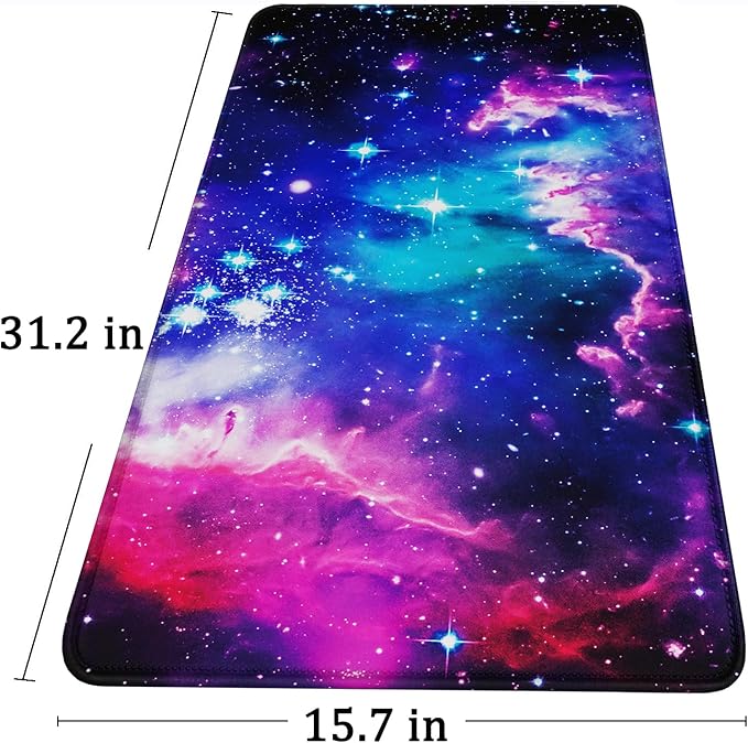 Large Extended Gaming Mouse Pad with Stitched Edges, (31.5X15.7In) Durable Non-Slip Natural Rubber Base, Waterproof Computer Keyboard Pad Mat for Esports Pros/Gamer/Desktop/Office/Home, Galactic Blue