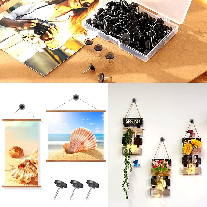 150 PCS Push Pins, Standard Plastic Head Steel Point & Black Plastic Round Head for Wall & Bulletin Boards, Fabric Markers, Crafts and Office Organization