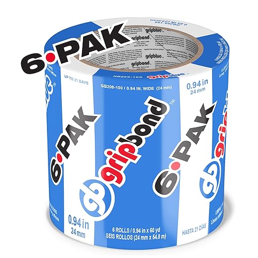 Blue Painters Tape 1 Inch Wide, 6 Rolls Masking Tape - Perfect for Precise Lines on Walls & Trim, Multi-Surface, Residue-Free, Easy Removal - Ideal for Indoor & Outdoor Use, 0.94in x 60yds