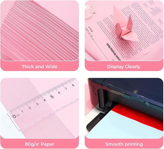 M&G 100 Sheets Pink Copy Printing Paper, 8.3 X 11.7 inch Colored Printer Papers, Pink Construction Paper for Card Making Scrapbooking School Office Party DIY Craft