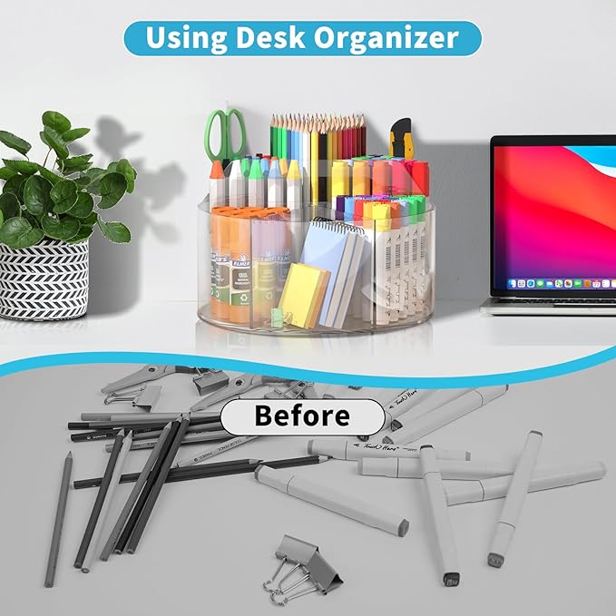 Rotating Art Supply Organizer 2 Pcs - Clear Marker & Colored Pencil Organizer with Acrylic Lazy Susan Desktop Holder