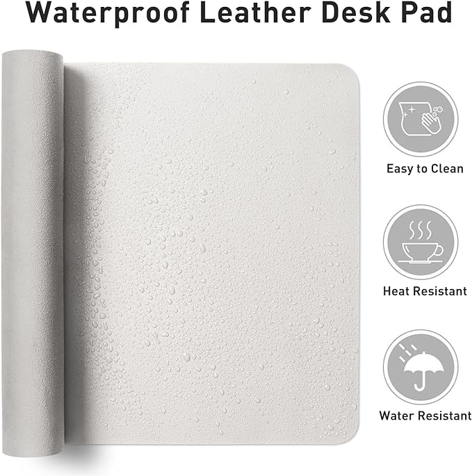 Aothia Faux Leather Desk Mat – Large Mouse Pad, Non-Slip PU Leather Blotter, Waterproof Writing Surface for Office and Home (Off-White, 47.2" x 23.6")