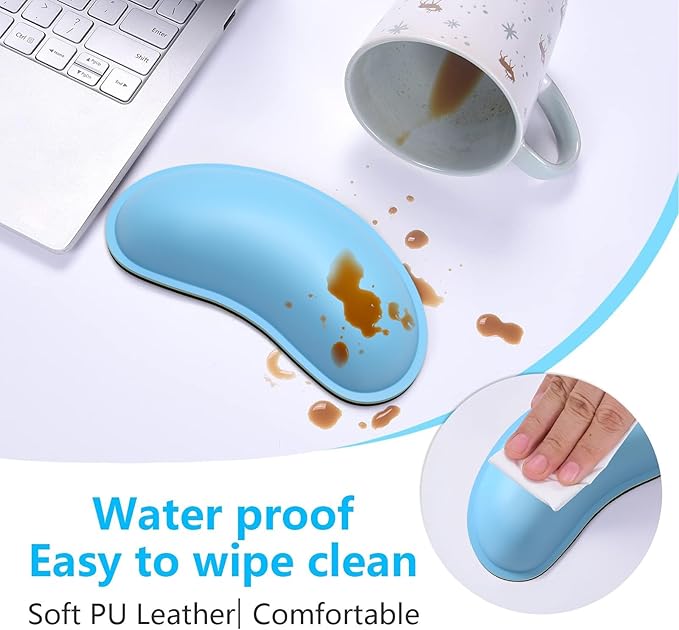 Dapesuom Mouse Wrist Rest, Ergonomic Memory Foam Mouse Wrist Support, Leather Hand Rest Pad Cushion for Gaming, Office, Laptop, Wireless Mouse, Men, Women, Pain Relief & Easy Typing, Sky Blue