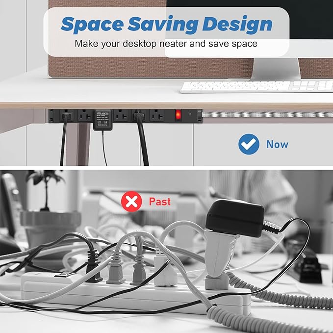 Heavy Duty Power Strip 20 amp Surge Protector,Wall mountable Power Strip,12 Gauge Extension Cord 5-15P Adapter High Amp 6-20R T-Slot Industrial Outlet,for Garage,Workshop & Industrial