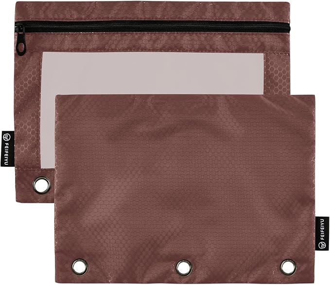 Gredecor Binder Pencil Pouch 3 Ring Burgundy Zipper Pencil Pouches Case 2 Pack Clear Binder Organizer for School Office
