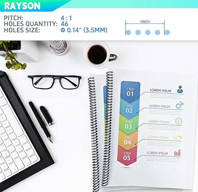 Rayson PD-1501 Coil Binding Machine with Electric Coil Inserter - Professionally Bind Presentations Documents, 4:1 Pitch with 46 Round Holes Spiral Binder