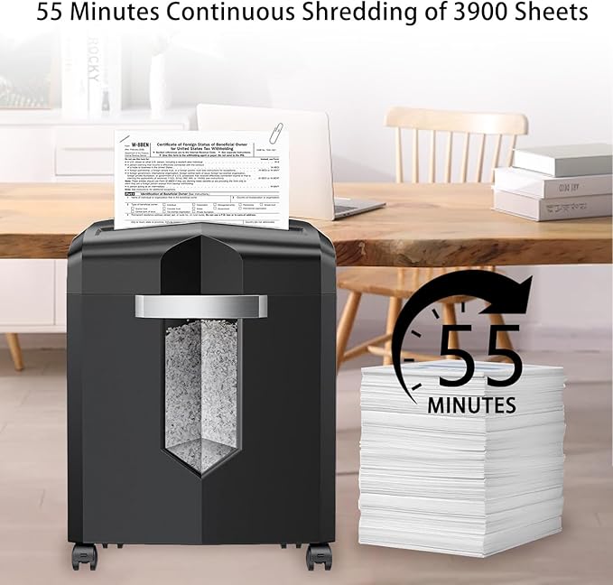 Bonsaii 12-Sheet Micro-Cut Paper Shredder, 55-Min Continuous Run, Shreds CDs/Credit Cards/Staples, 4.2-Gal Pull-Out Bin w/Clear Window, 360° Casters – Black