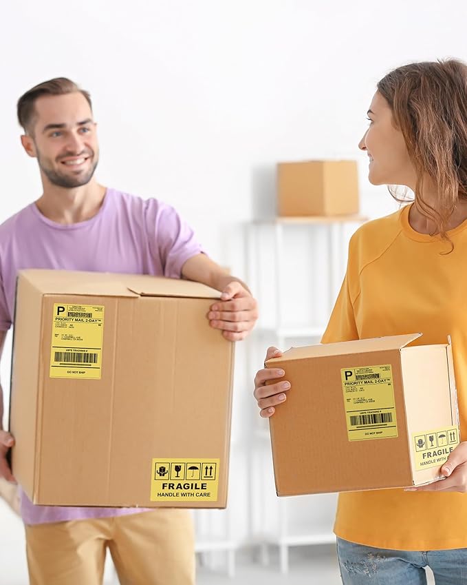 Phomemo 4x6 Thermal Label Printer Paper - 500 PCS Yellow 4"x6" Fan-Fold Shipping Supplies Labels - Water/Oilproof Label Stickers - Permanent Adhesive Thermal 4x6 Labels for Small Business