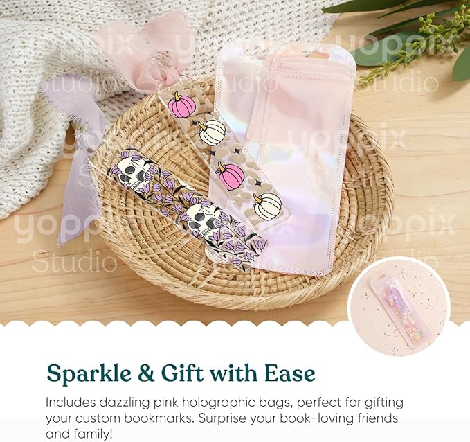 YOPPIX 180 Pcs Acrylic Bookmark Blanks- 20 Set Bookmark Making Kit with 20 UV DTF Stickers About Halloween Theme 20 Tassels 20 Ribbon 80 Bookish Stickers for DIY Your Crafts Gift for Book Lover