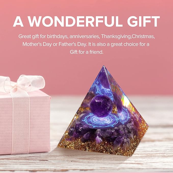 Hopeseed Orgone Pyramid for Positive Energy, Orgonite Amethyst Healing Crystal Pyramids for Reduce Stress Chakra Reiki Healing Meditation Attracts Lucky and Success