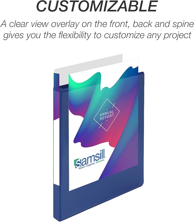 Samsill Economy 0.5 Inch 3 Ring Binder, Made in The USA, Round Ring Binder, Customizable Clear View Cover, Dark Blue