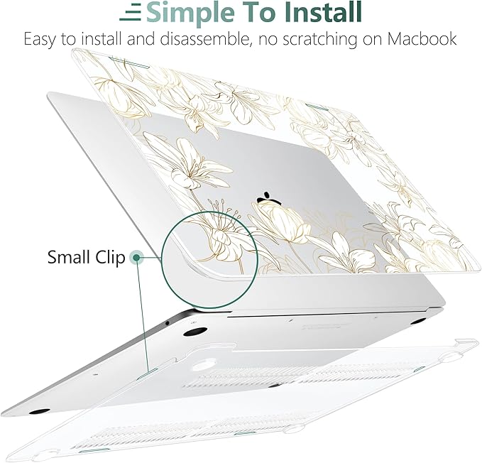 DONGKE Compatible with MacBook Air 13 inch Case 2021 2020 2019 2018 Release A2337 M1 A2179 A1932 with Retina Display Touch ID, Plastic Hard Shell & Keyboard Cover - Golden Florals