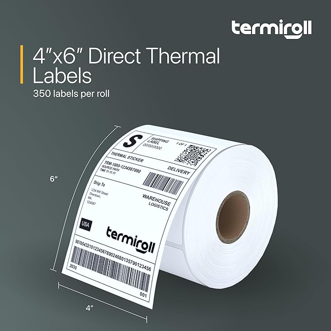 4x6 Direct Thermal Shipping Labels – Non-Perforated Roll – 350 Labels – Compatible with Rollo, Zebra, iDPRT, Munbyn – Strong Adhesive, BPA-Free, Multipurpose Commercial Grade by Termiroll