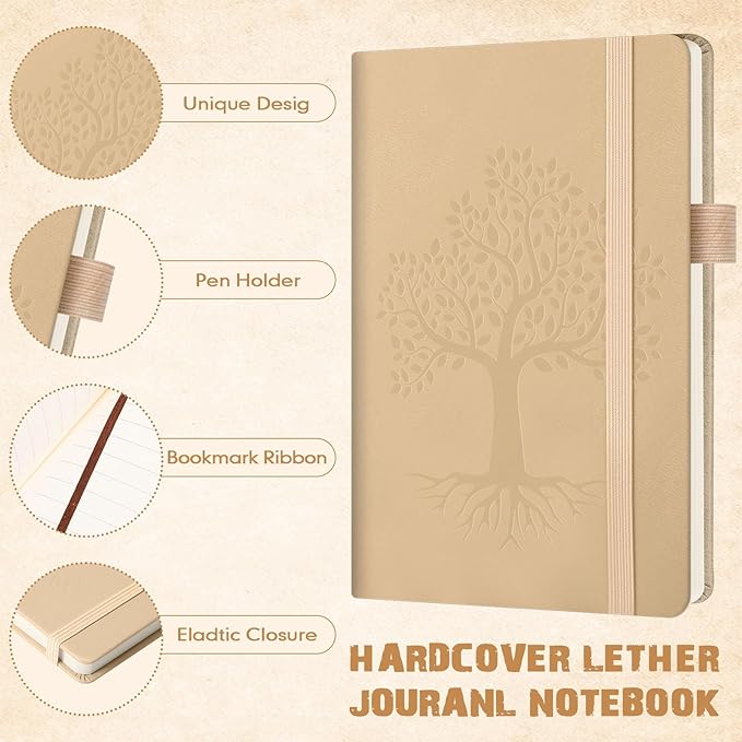Estune Tree Small Notebooks Pen Leather Lined Pocket Subject Notebooks Hardcover Pocket Notepad Cute Ruled Leather Journals with Pen Holder for Men Women School Business, A6 (Elegant Color,20 Set)
