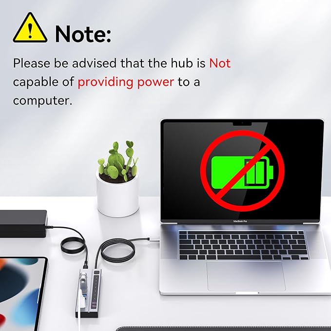 Minisopuru Powered USB C Hub – Support Max 45W Charging with 72W Power Adapter, 10Gbps Data Transfer, USB-C Powered Hub for Laptop, MacBook,iPad (Not for Monitor)