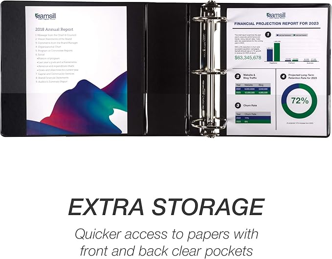 Samsill Durable 4 inch 3 Ring Binder, Made in USA, D Ring Binder, FSC 100% Recycled Chipboard, Black, 2 Pack