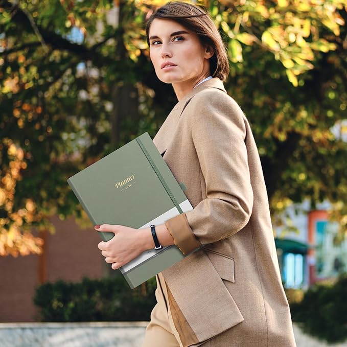 AHGXG 2026 Planner, Weekly and Monthly, Large A4 8.5"x11", Planner 2026-2027, Calendar 15-Months Jan 2026 - Mar 2027, Vegan Leather Softcover, Inner Pocket, Sage Green