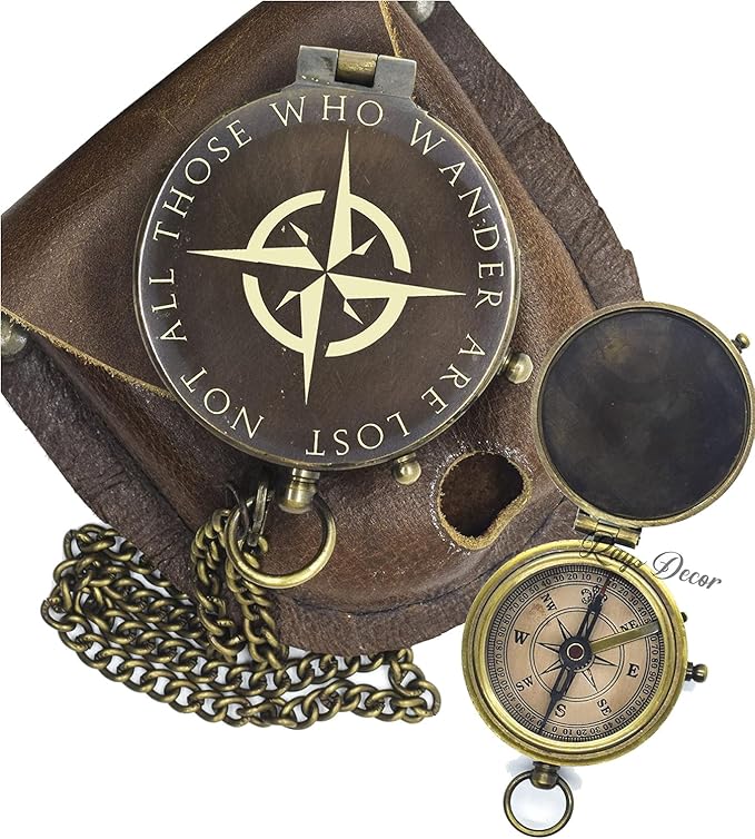 Personalized Engraved Compass Brass Metal Directional Compass with Leather Cover Gift for Husband, Personalized, Communion Gift, Gift for Him & Her, Luxury
