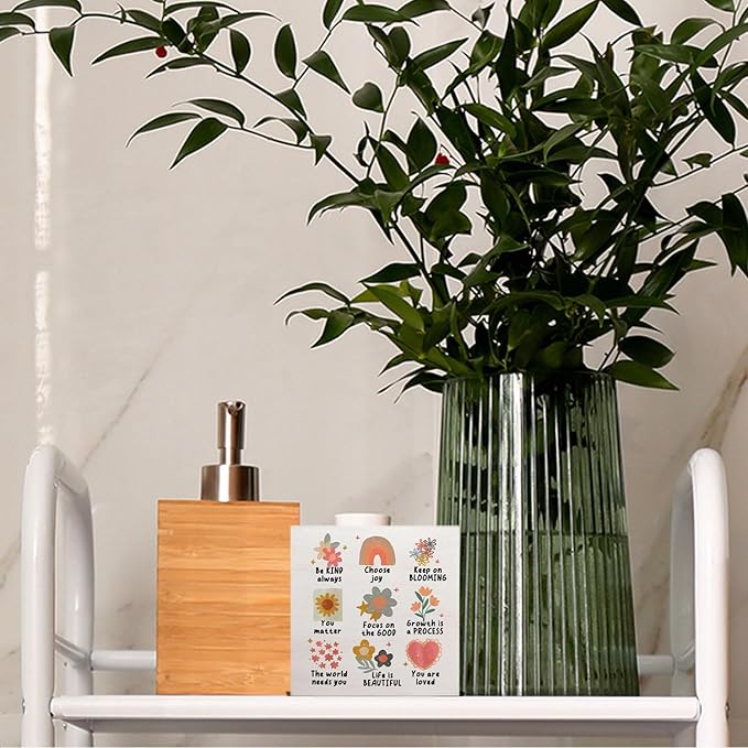 Boho Floral Mental Health Wooden Sign - Therapy Office Must Haves, Inspirational Psychology Wood Signs for Therapy Counselor Office Desk Shelf Tabletop Decor, 5x5 Inches