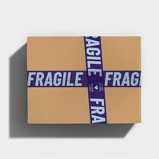 Fragile Packing Tape, Please Be Gentle, Purple Violet Blue Cute Designer Packaging and Shipping Tape for Small Business - Printed Tape for Moving, 1.88" x 110 Yards (330 feet)