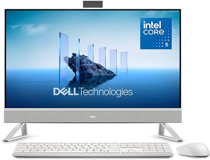 Dell 27 All-in-One Desktop ec27250-27-inch FHD (1920 x 1080) Display, Intel Core 5 Processor 120U, Intel Graphics, 16GB DDR5 RAM, 512GB SSD, Windows 11 Home, Onsite Service - White