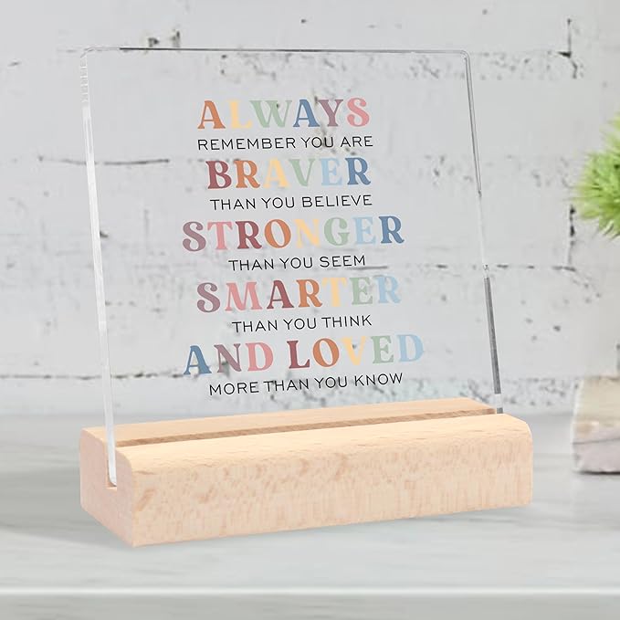 Motivational Gifts for Women, Inspirational Gifts Clear Desk Decorative Sign With Wooden Stand Encouragement Gifts Congratulations Gifts Farewell Gifts for Coworker Friends Women Men