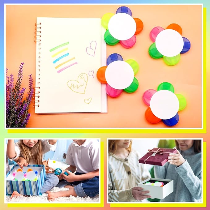 Petal Highlighters 8 PCS Multicolor Highlighter Pens with 5 Vibrant Colors 5 in 1,Flower Shape Fluorescent Pens, Portable & Smooth Writing for School Office Stationery Supplies