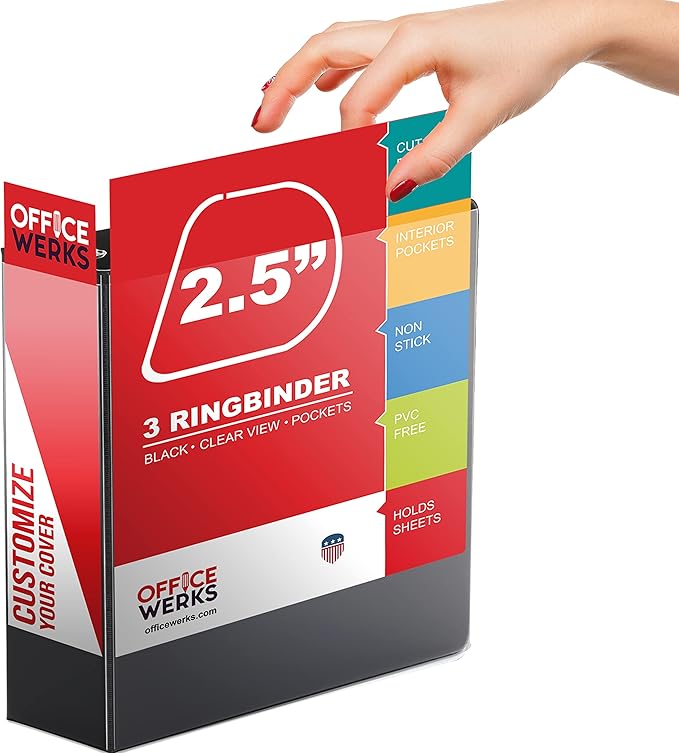 Performore 3 Ring Binder, Professional Angle D 2.5 Inch, Presentation Folder for Standard Pages 8.5 x 11 with Pockets, Crystal Clear View Black Binder (4 Pack)