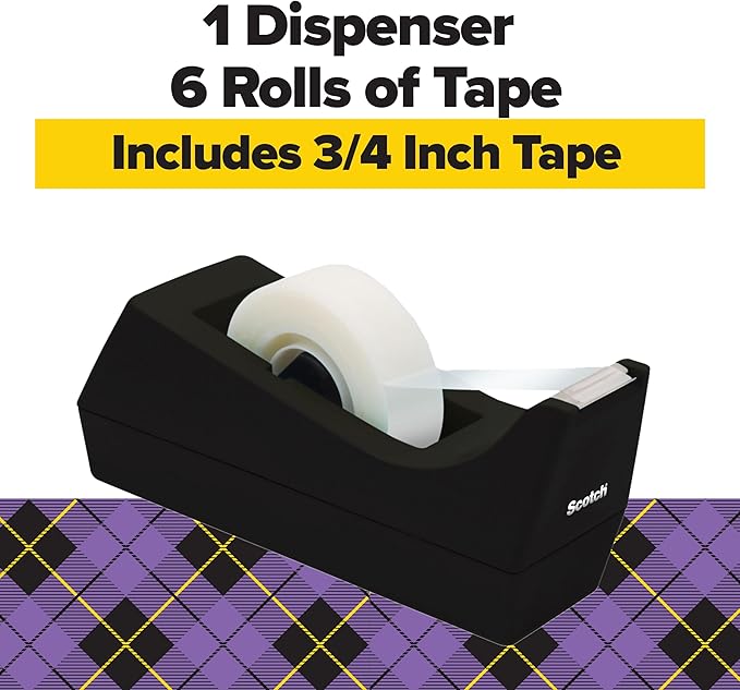 Scotch Gift Wrap Tape with Scotch Desktop Dispenser, 6 Rolls of 3/4" x 1000" Each Plus 1 Desktop Tape Dispenser, Great for Gift Wrapping