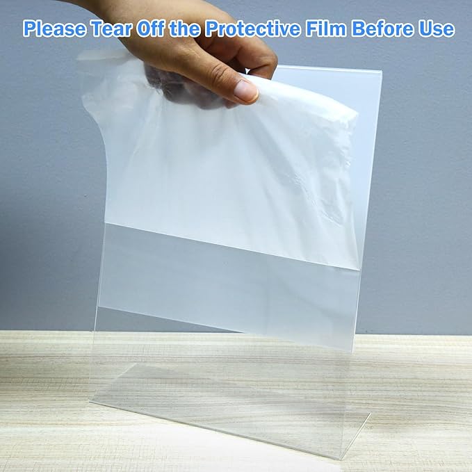12 Pack Acrylic Sign Holder 8.5 x 11 Slant Back Acrylic Stands for Display Plexiglass Clear Acrylic Display Stands for Ad Frame, Picture Photo Frames, Promotions, Restaurants, Office, Store