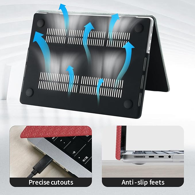 DTangLsm for MacBook Air 13 inch Case 2022 2021 2020-2018 Release A2337 M1 A2179 A1932, Woven Fabric Textured Elegant Leather Hard Shell Cover for MacBook Air 13.3 M1 Case + Keyboard Cover, Burgandy