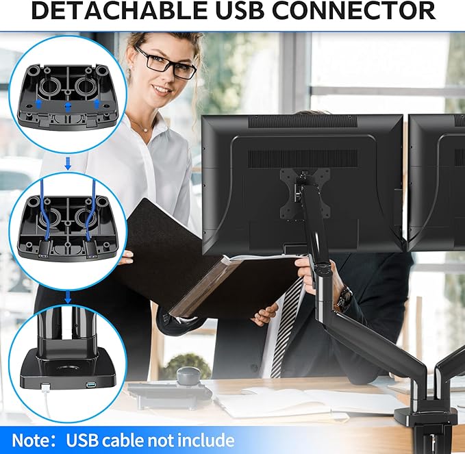 MOUNTUP Dual Monitor Mount for 2 Max 35 inch Ultrawide Screens, Hold 6.6-30.9lbs, Full Motion Gas Spring Monitor Desk Arm, Heavy Duty Dual Monitor Stand for Desk, VESA Bracket with Clamp/Grommet Base