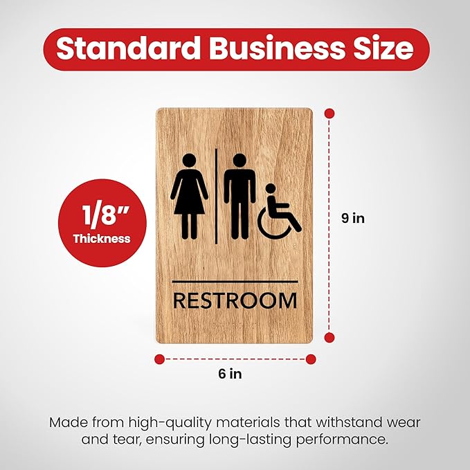 Promot Unisex Handicap Bathroom Sign – ADA Braille Restroom Sign for Business, Self-Adhesive, 9" x 6", Commercial Door Signage, Office Wall Decor - Oak