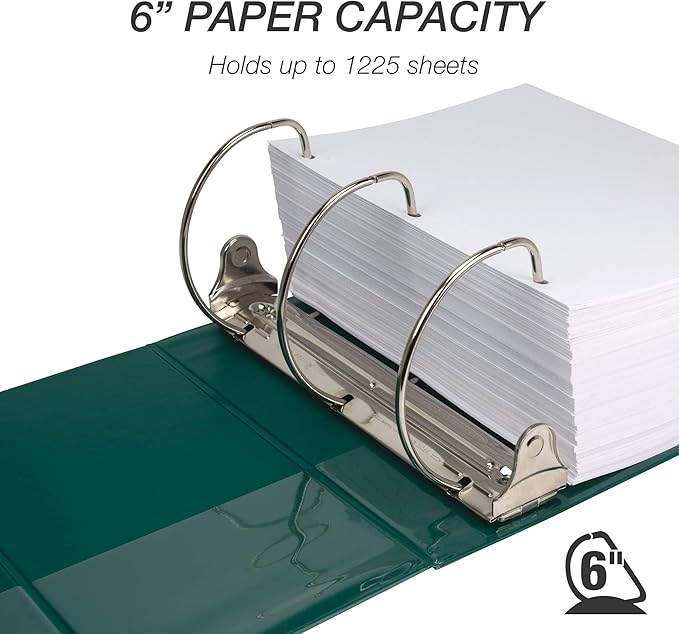 Samsill Durable 6 inch 3 Ring Binder, Made in USA, Locking D Ring FSC 100% Recycled Chipboard, Green, 6 Pack