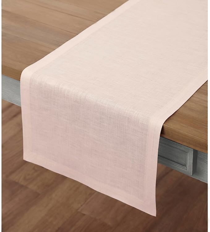 Solino Home Linen Pink Table Runner 60 Inches - 100% Pure Linen Small Table Runner 14 x 60 Inch Ideal for Dresser and Coffee Tables - Fete