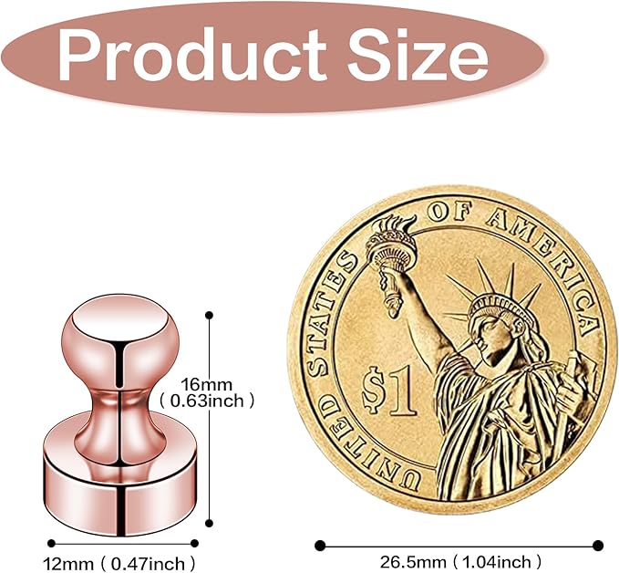 LOVIMAG 20 PCS Refrigerator Magnets, Rose Gold Fridge Magnet Strong Magnets for Whiteboard, Small Neodymium Magnetic Ideal for Push Pin, Office, Classroom, Map
