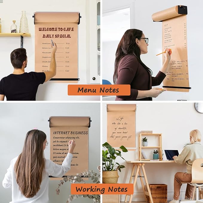 24”Kraft Paper Dispenser Holder Wall Mount, Heavy-Duty Paper Cutter Butcher Paper Dispenser to Do Lists, DIY Drawing, Taking Note, Artwork, Daily Special - White