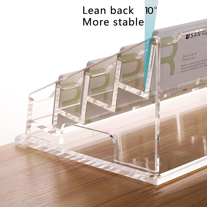 YUXUN 16 Slots Acrylic Business Card Holder for Desk Horizontal 4 Tiers Business Card Stand Clear Multiple Cards Display Stand for Office Supplies Home School