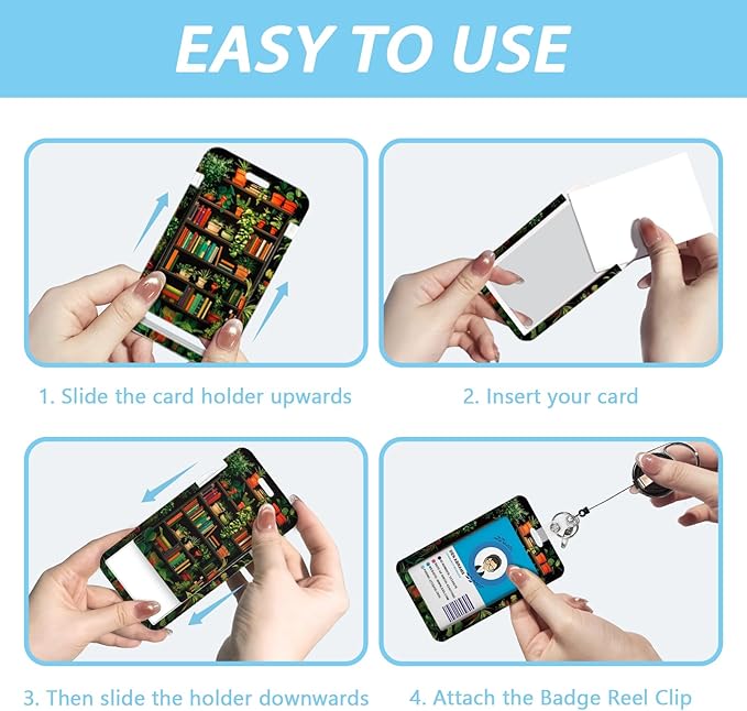 Gctriki Book Lanyards for Id Badges, Cute Badge Holder with Retractable Badge Reel Clip, Teacher Lanyard with ID Holder Keychain Clip Name Tag ID Card Holder for Women Work Office Accessories Gifts