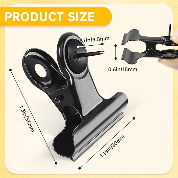 36 Pieces Black Push Pins Clips Metal Push Pin with Clips Black Pushpin Clip Bulldog Clip with Pins Thumb Tacks for Bulletin Board Cork Board Cubicle Wall for Classroom School Office