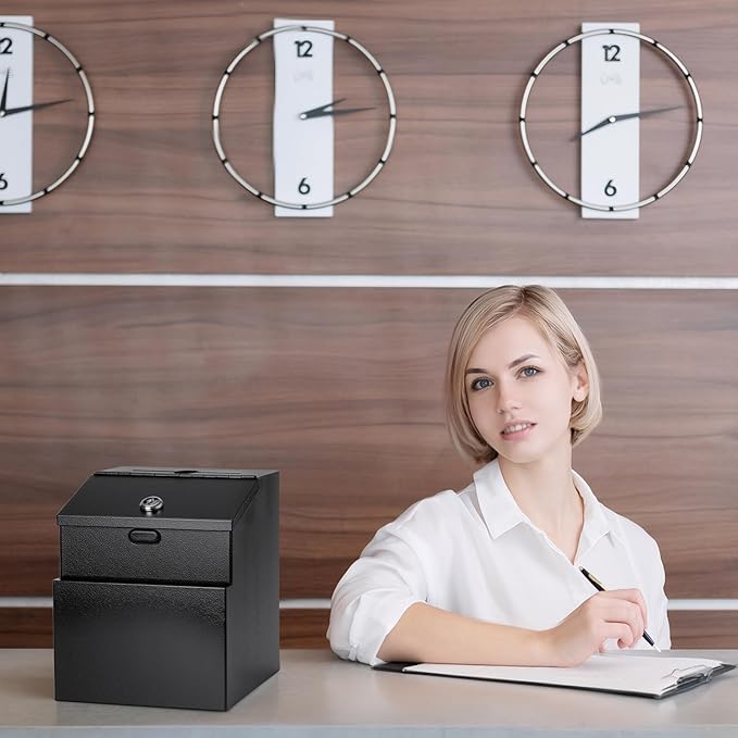 Suggestion Box with Slot and Lock Metal Wall Mounted Donation Box with 4 Keys