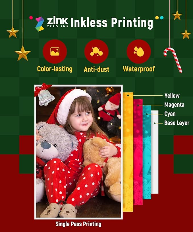 Liene Photo Printer, 2x3” Mini Portable Instant Photo Printer Bundle w/ 50 Zink Adhesive Paper, Bluetooth 5.0, Compatible w/iOS & Android, Small Color Mono Picture Printer for iPhone, Smartphone Green