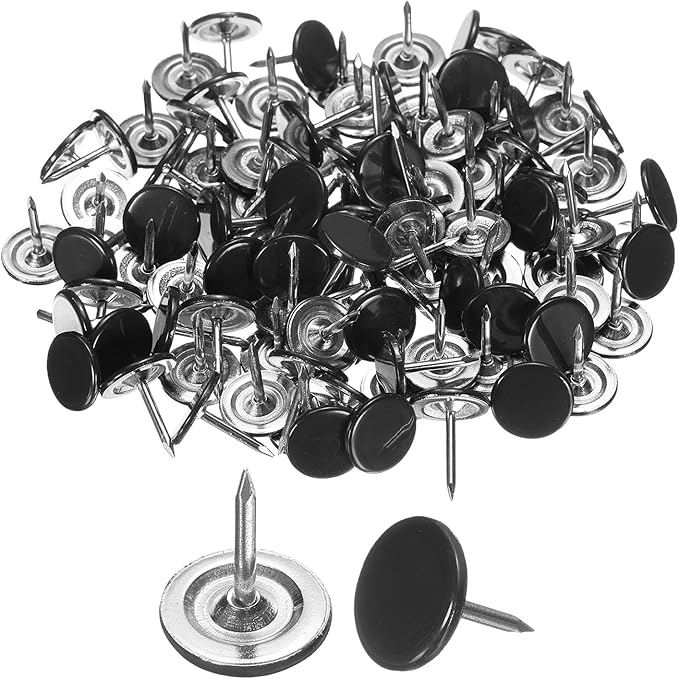 uxcell 150Pcs Upholstery Tacks, 11mmx13mm Flat Head Thumb Tack Decorative Furniture Nails Push Pins for Furniture Sofa Headboards, Black
